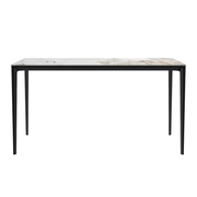 Avo Rectangular Dining Table with Sintered Stone/Glass Tabletop in Black Aluminum Base Glass Clear Dining Table Leisuremod
