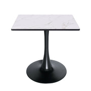 Bristol Square Dining Table with Marble White MDF Top and Steel Pedestal Base 27" Wide Black Dining Table LeisureMod