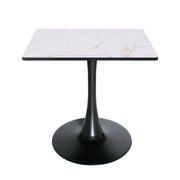 Bristol Square Dining Table with Marble White MDF Top and Steel Pedestal Base 35" Wide Black Dining Table LeisureMod