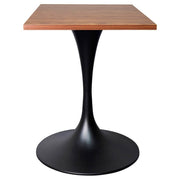 Verve Collection 24"Square Dining Table, Black/White/Brushed Gold Base with MDF Top 27 Inch Black Cognac Brown Wood Dining Table Leisuremod