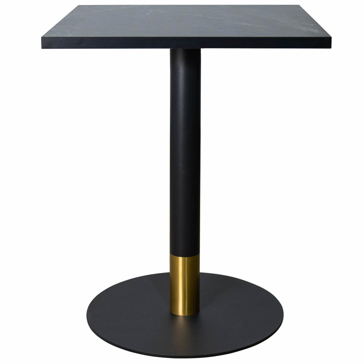 Vail Collection Dining Table Black/Gold Round Base With 24" Square Black MDF Top Black Gold Black Dining Table Leisuremod