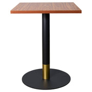 Vail Collection Dining Table Black/Gold Round Base With 24" Square Black MDF Top Black Gold Cognac Brown Dining Table Leisuremod