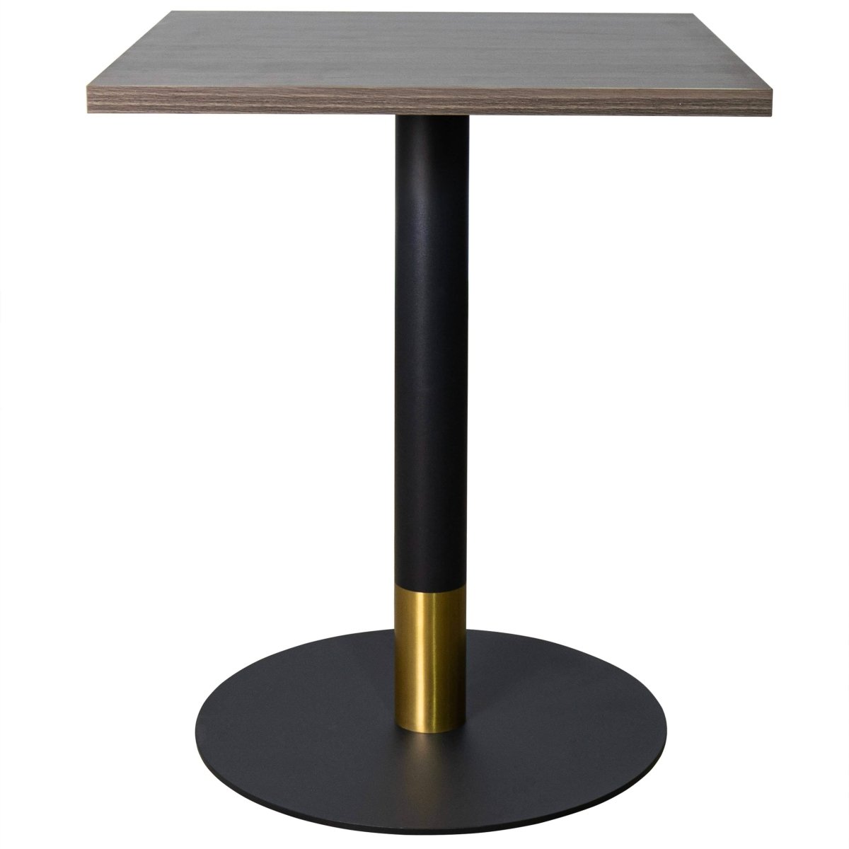Vail Collection Dining Table Black/Gold Round Base With 24" Square Black MDF Top Black Gold Dark Brown Dining Table Leisuremod