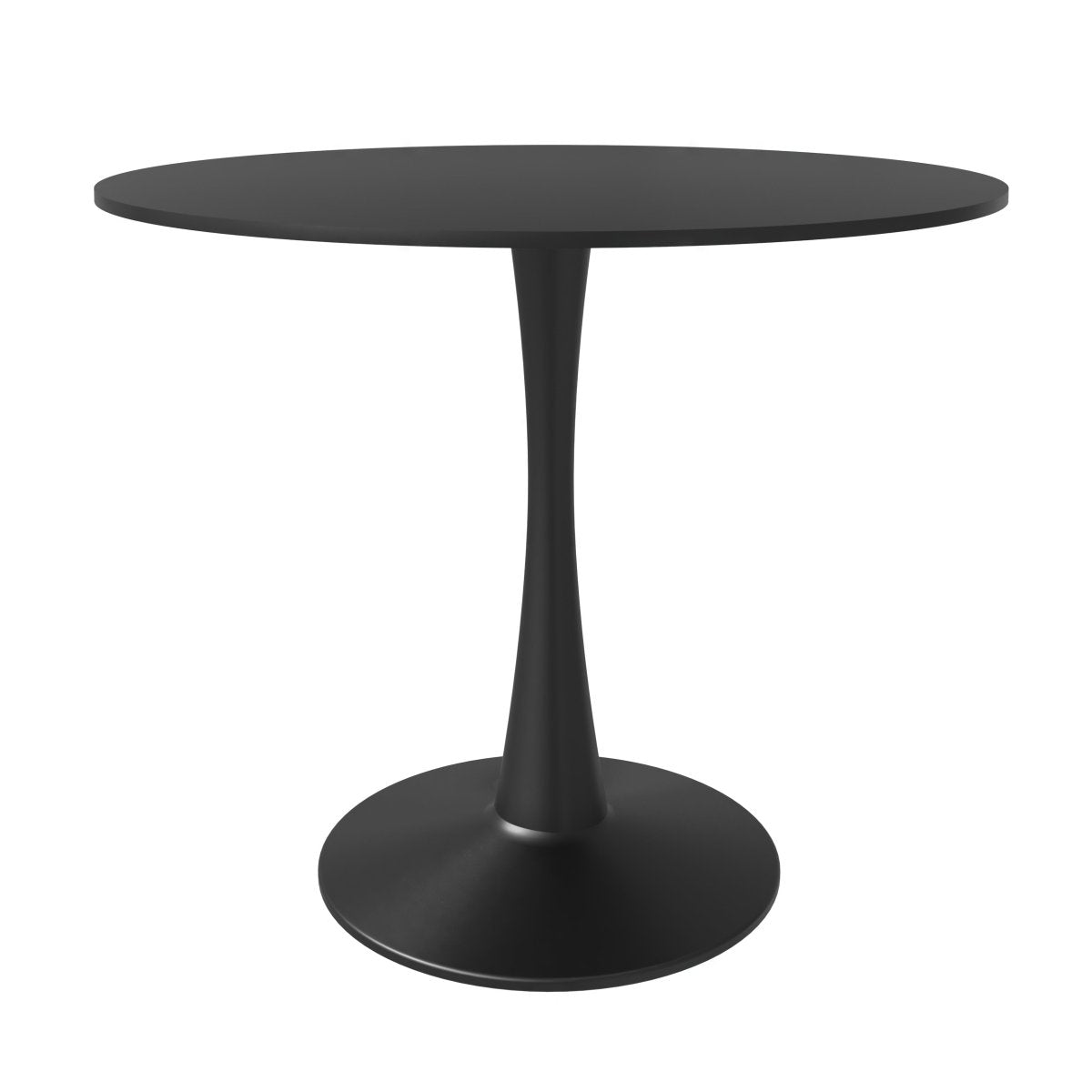 Bristol Round Dining Table with MDF/Sintered Stone/Glass Tabletop in Black Steel Base MDF 31 Inches Black Dining Table Leisuremod
