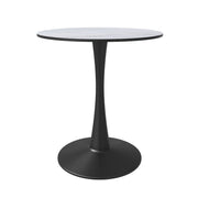 Bristol Round Dining Table with MDF/Sintered Stone/Glass Tabletop in Black Steel Base MDF 24 Inches Marbled White Dining Table Leisuremod