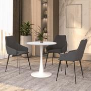Bristol Round Dining Table with MDF/Sintered Stone/Glass Wood Tabletop in White Steel MDF 27 Inches White Dining Table Leisuremod