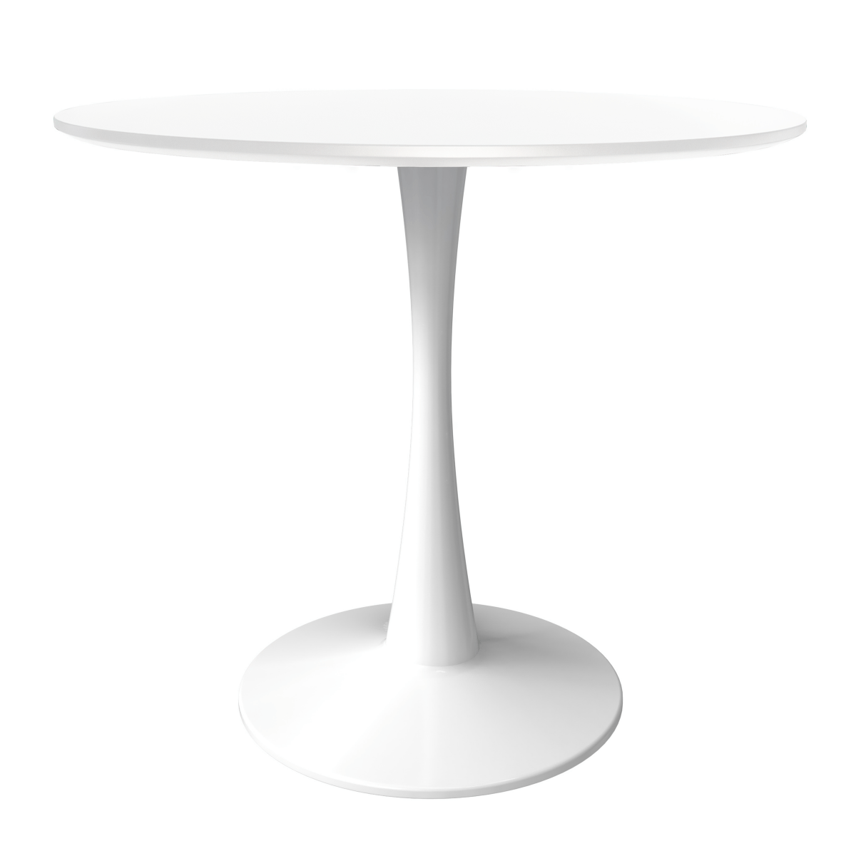 Bristol Round Dining Table with MDF/Sintered Stone/Glass Wood Tabletop in White Steel MDF 27 Inches White Dining Table Leisuremod