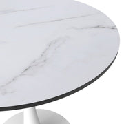 Bristol Round Dining Table with MDF/Sintered Stone/Glass Wood Tabletop in White Steel MDF 27 Inches Marbled White Dining Table Leisuremod