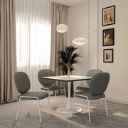 Bristol Square Dining Table with Marble White MDF Top and Steel Pedestal Base 35" Wide White Dining Table LeisureMod