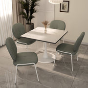 Bristol Square Dining Table with Marble White MDF Top and Steel Pedestal Base 35" Wide White Dining Table LeisureMod