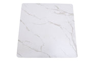 Bristol Square Dining Table with Marble White MDF Top and Steel Pedestal Base 27" Wide White Dining Table LeisureMod