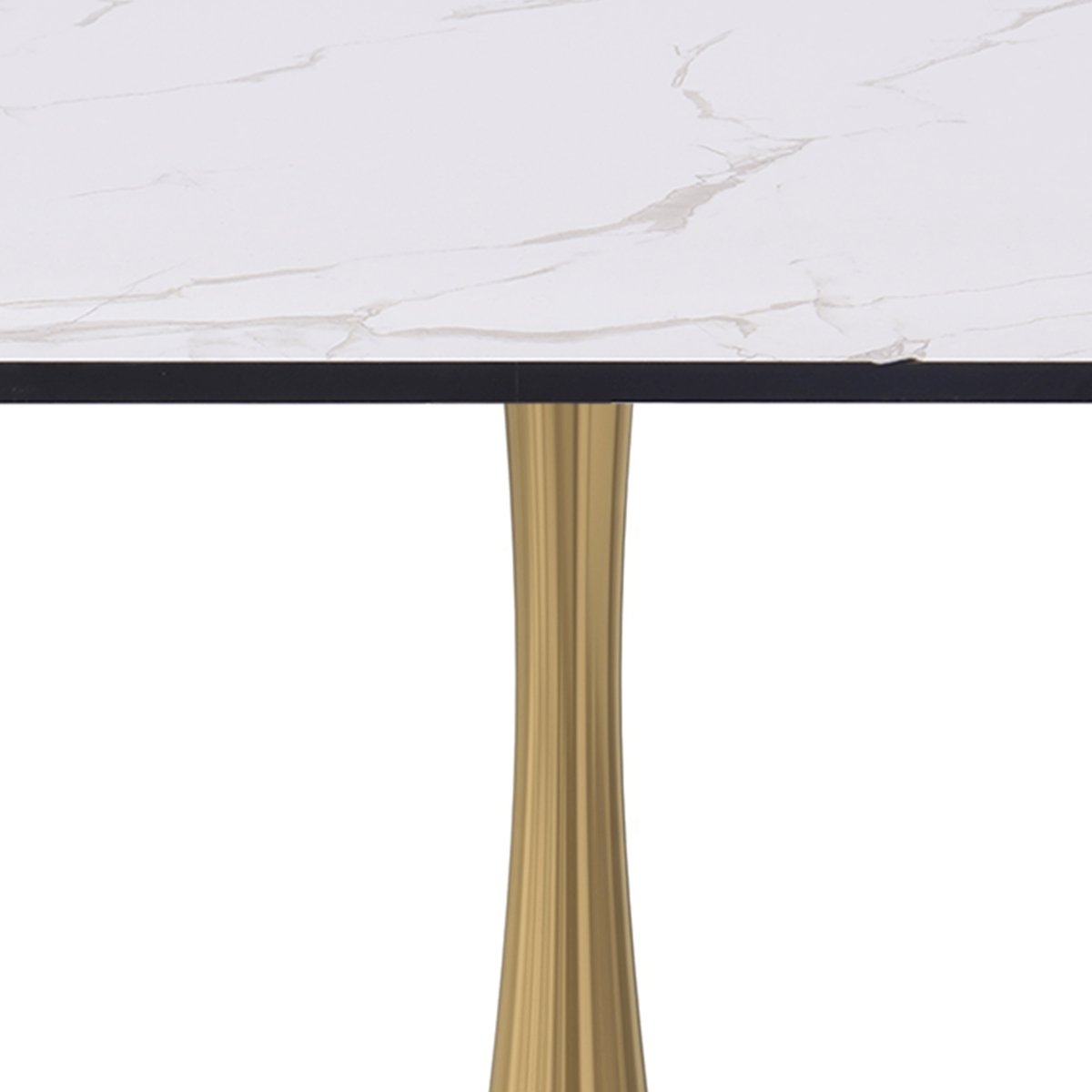 Bristol Square Dining Table with Marble White MDF Top and Steel Pedestal Base 27" Wide Gold Dining Table LeisureMod