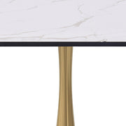 Bristol Square Dining Table with Marble White MDF Top and Steel Pedestal Base 27" Wide Gold Dining Table LeisureMod