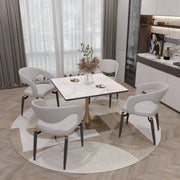 Bristol Square Dining Table with Marble White MDF Top and Steel Pedestal Base 27" Wide Gold Dining Table LeisureMod