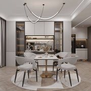Bristol Square Dining Table with Marble White MDF Top and Steel Pedestal Base 27" Wide Gold Dining Table LeisureMod