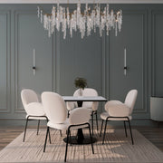 Bristol Square Dining Table with Marble White MDF Top and Steel Pedestal Base 35" Wide Black Dining Table LeisureMod