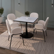 Bristol Square Dining Table with Marble White MDF Top and Steel Pedestal Base 27" Wide Black Dining Table LeisureMod