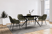 Elega Rectangular Dining Table with Sintered Stone/Glass Rectangular Top and Black Stainless Steel Base Glass 55 Inches Wide Black Dining Table Leisuremod