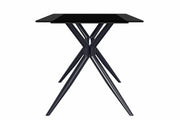 Elega Rectangular Dining Table with Sintered Stone/Glass Rectangular Top and Black Stainless Steel Base Sintered Stone 55 Inches Wide White Dining Table Leisuremod