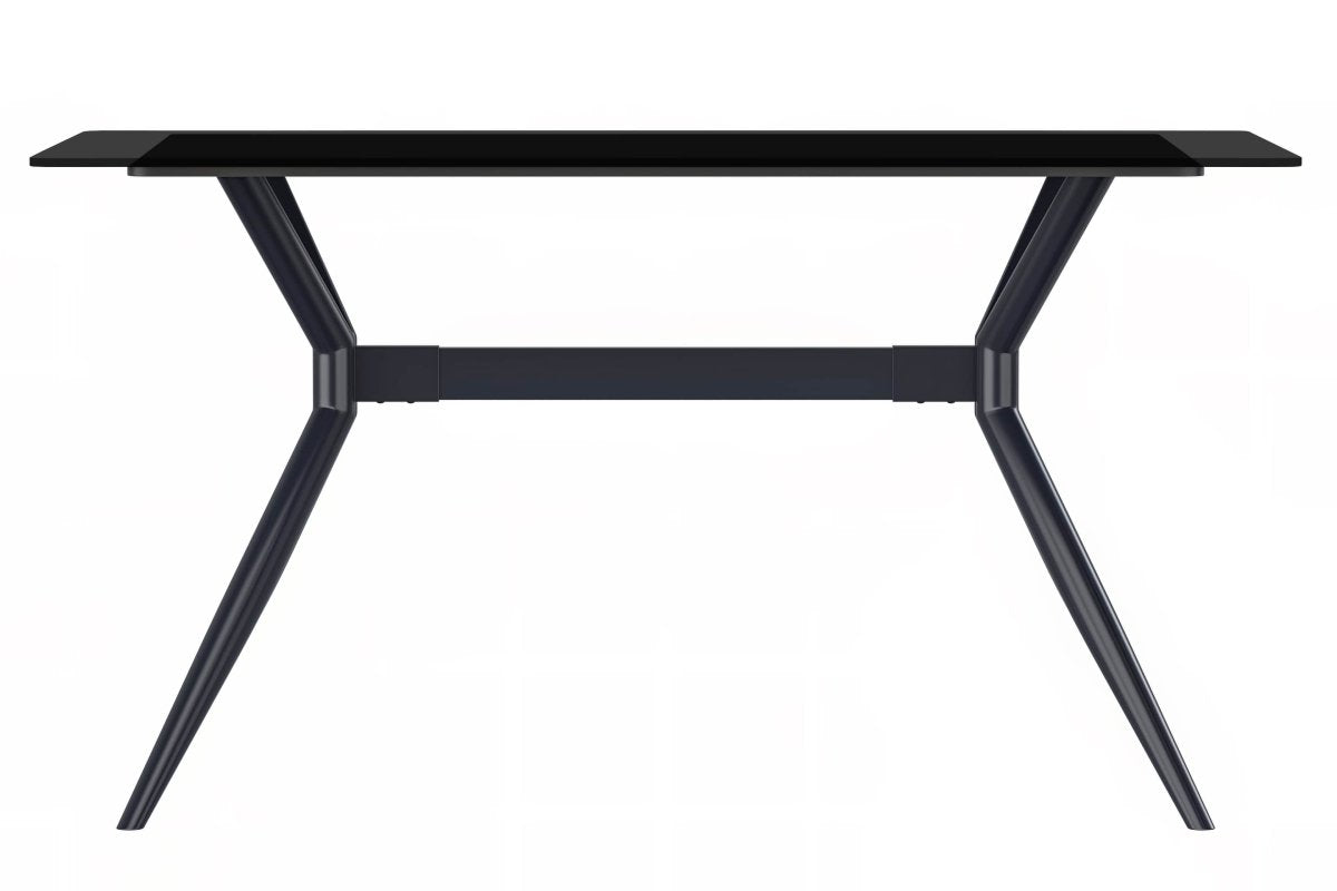 Elega Rectangular Dining Table with Sintered Stone/Glass Rectangular Top and Black Stainless Steel Base Sintered Stone 55 Inches Wide White Dining Table Leisuremod