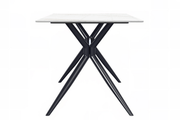 Elega Rectangular Dining Table with Sintered Stone/Glass Rectangular Top and Black Stainless Steel Base Sintered Stone 55 Inches Wide White and Gold Dining Table Leisuremod