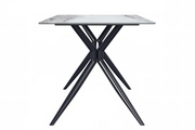 Elega Rectangular Dining Table with Sintered Stone/Glass Rectangular Top and Black Stainless Steel Base Sintered Stone 55 Inches Wide Light Grey Dining Table Leisuremod
