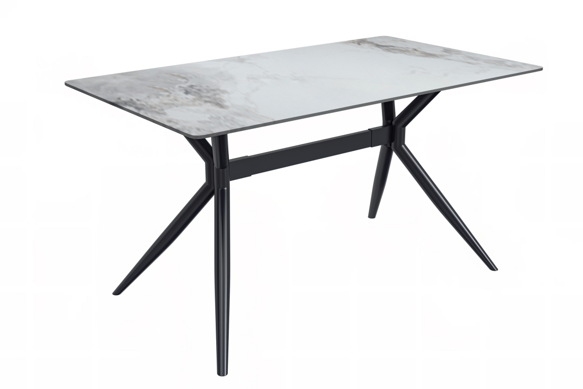 Elega Rectangular Dining Table with Sintered Stone/Glass Rectangular Top and Black Stainless Steel Base Sintered Stone 55 Inches Wide Light Grey Dining Table Leisuremod