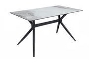 Elega Rectangular Dining Table with Sintered Stone/Glass Rectangular Top and Black Stainless Steel Base Sintered Stone 55 Inches Wide Light Grey Dining Table Leisuremod