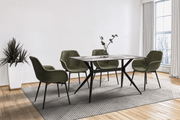 Elega Rectangular Dining Table with Sintered Stone/Glass Rectangular Top and Black Stainless Steel Base Sintered Stone 55 Inches Wide Light Grey Dining Table Leisuremod