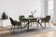 Elega Rectangular Dining Table with Sintered Stone/Glass Rectangular Top and Black Stainless Steel Base Sintered Stone 55 Inches Wide Deep Grey Dining Table Leisuremod