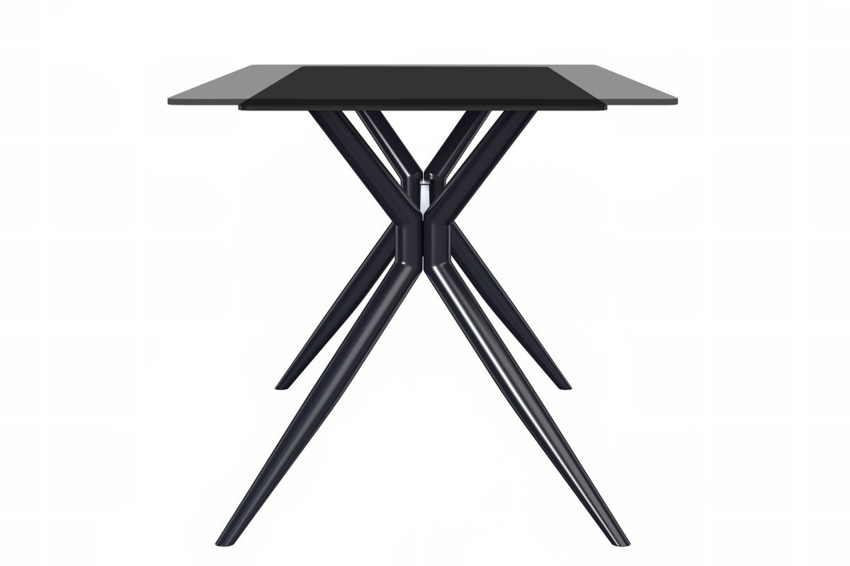 Elega Rectangular Dining Table with Sintered Stone/Glass Rectangular Top and Black Stainless Steel Base Glass Clear Dining Table Leisuremod