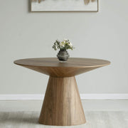 Fynix 47” Round Dining Table with Ash Wood Veneer Top and Pedestal Base Natural Wood Dining Table Leisuremod