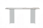 Kova Rectangular Dining Table with Sintered Stone/Glass Top and Acrylic Base Legs Sintered Stone White Grey Dining Table Leisuremod