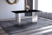 Kova Rectangular Dining Table with Sintered Stone/Glass Top and Acrylic Base Legs Sintered Stone Black Gold Dining Table Leisuremod
