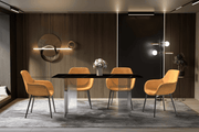 Kova Rectangular Dining Table with Sintered Stone/Glass Top and Acrylic Base Legs Sintered Stone Black Gold Dining Table Leisuremod