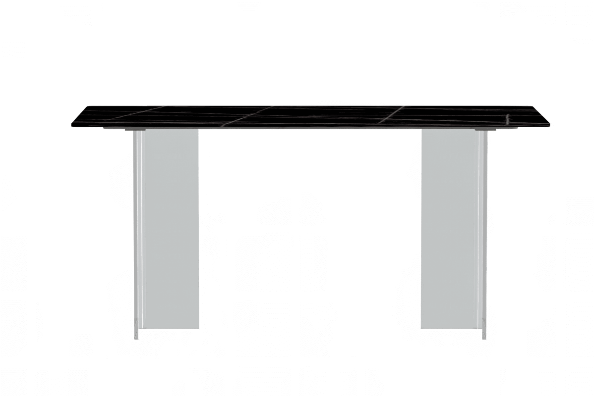 Kova Rectangular Dining Table with Sintered Stone/Glass Top and Acrylic Base Legs Sintered Stone Black Gold Dining Table Leisuremod
