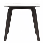 Krevor Modern Dining Table with Rectangular Stone/Glass Wide Tabletop with Black Steel Legs Sintered Stone White and Gold Dining Table Leisuremod