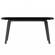 Krevor Modern Dining Table with Rectangular Stone/Glass Wide Tabletop with Black Steel Legs Sintered Stone White Grey Dining Table Leisuremod