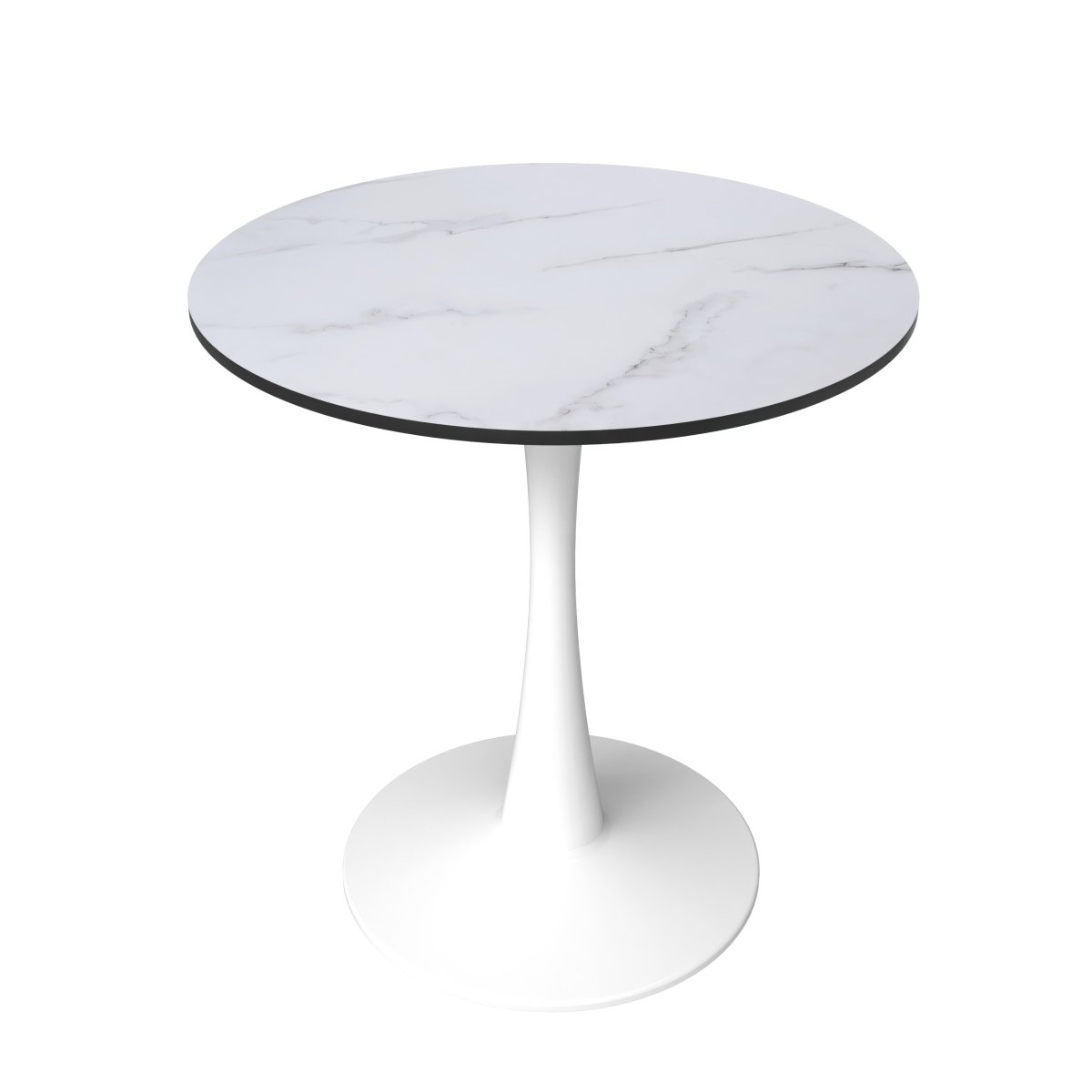 Bristol Round Dining Table with MDF/Sintered Stone/Glass Wood Tabletop in White Steel MDF 27 Inches Marbled White Dining Table Leisuremod