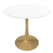 Bristol Round Dining Table with MDF/Sintered Stone/Glass Tabletop in Gold Steel MDF 27 Inches White Dining Table Leisuremod