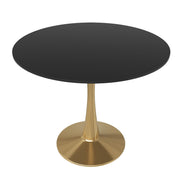 Bristol Round Dining Table with MDF/Sintered Stone/Glass Tabletop in Gold Steel MDF 31 Inches Black Dining Table Leisuremod