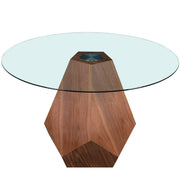 Nebo Modern Dining Table in Walnut Base with Glass/Sintered Stone Table Top Clear Glass Dining Table Leisuremod