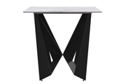 Nuvor Dining Table with Rectangular Sintered Stone/Glass Tabletop and Black Steel Legs Sintered Stone 55 Inches Wide Light Grey Dining Table Leisuremod