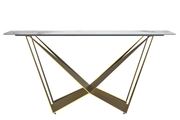 Nuvor Dining Table with Rectangular Sintered Stone/Glass Tabletop and Gold Steel Legs Sintered Stone 55 Inches Wide Light Grey Dining Table Leisuremod