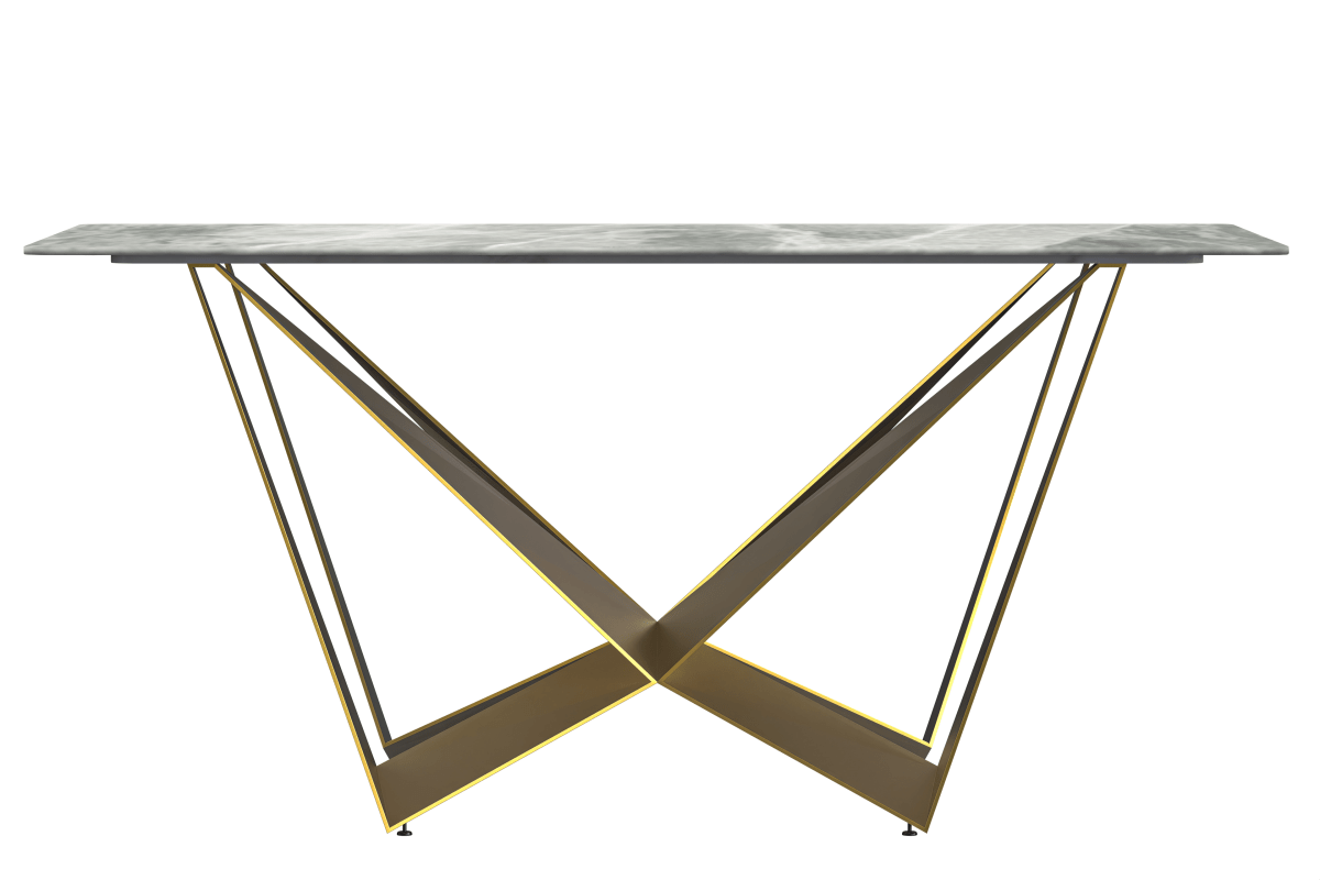 Nuvor Dining Table with Rectangular Sintered Stone/Glass Tabletop and Gold Steel Legs Sintered Stone 55 Inches Wide Deep Grey Dining Table Leisuremod