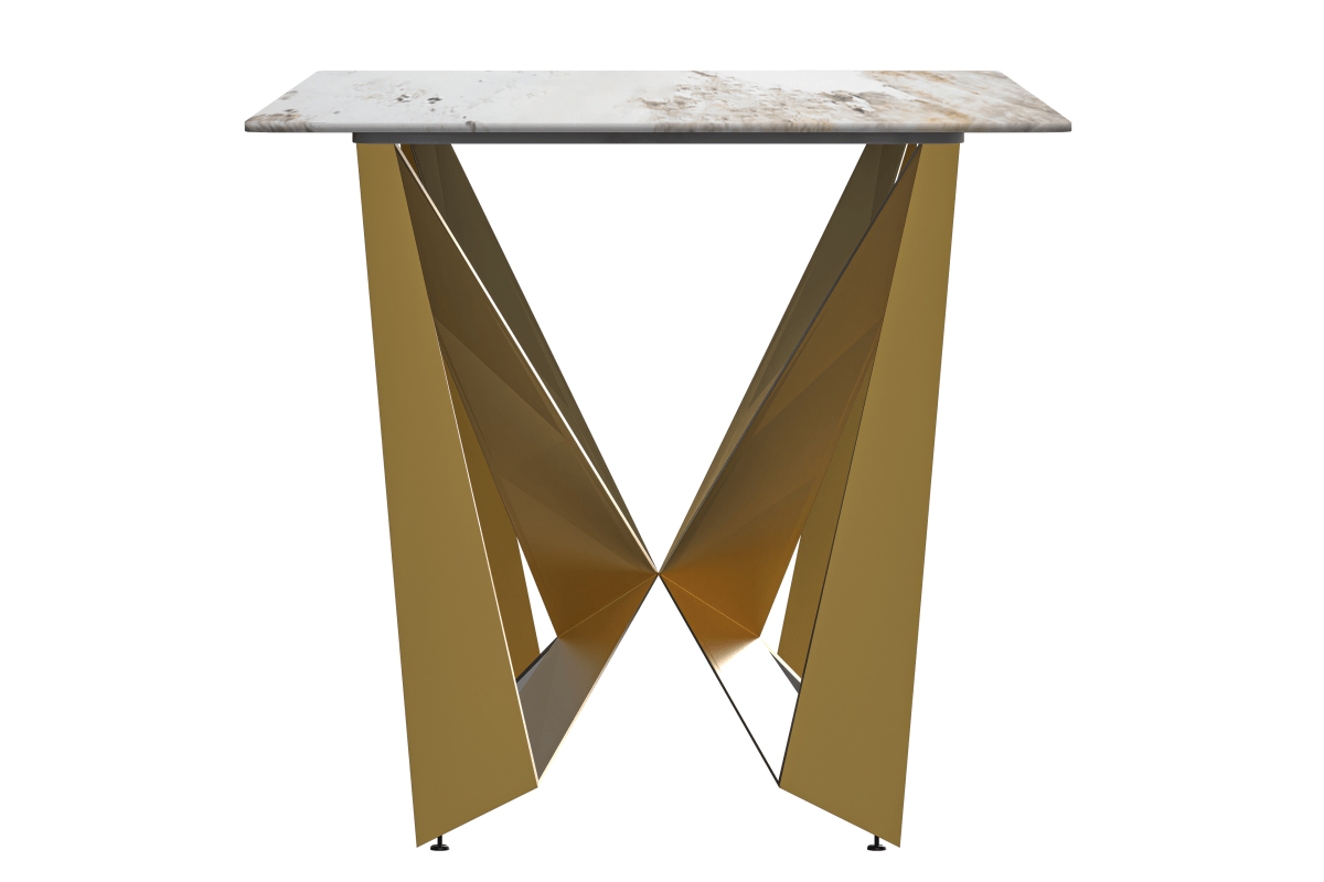 Nuvor Dining Table with Rectangular Sintered Stone/Glass Tabletop and Gold Steel Legs Sintered Stone 55 Inches Wide Black and Gold Dining Table Leisuremod