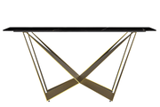 Nuvor Dining Table with Rectangular Sintered Stone/Glass Tabletop and Gold Steel Legs Sintered Stone 55 Inches Wide Black and Gold Dining Table Leisuremod