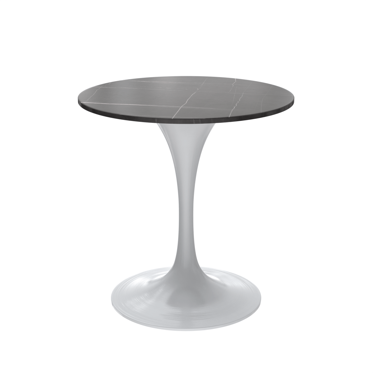 Verve Round Dining Table with MDF/Sintered Stone/Resin Tabletop in White Stainless Steel Pedestal Base Sintered Stone 27 Inch Black Dining Table Leisuremod