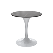 Verve Round Dining Table with MDF/Sintered Stone/Resin Tabletop in White Stainless Steel Pedestal Base Sintered Stone 27 Inch Black Dining Table Leisuremod