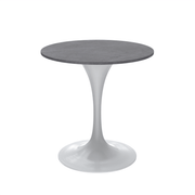 Verve Round Dining Table with MDF/Sintered Stone/Resin Tabletop in White Stainless Steel Pedestal Base Sintered Stone 27 Inch Grey Dining Table Leisuremod